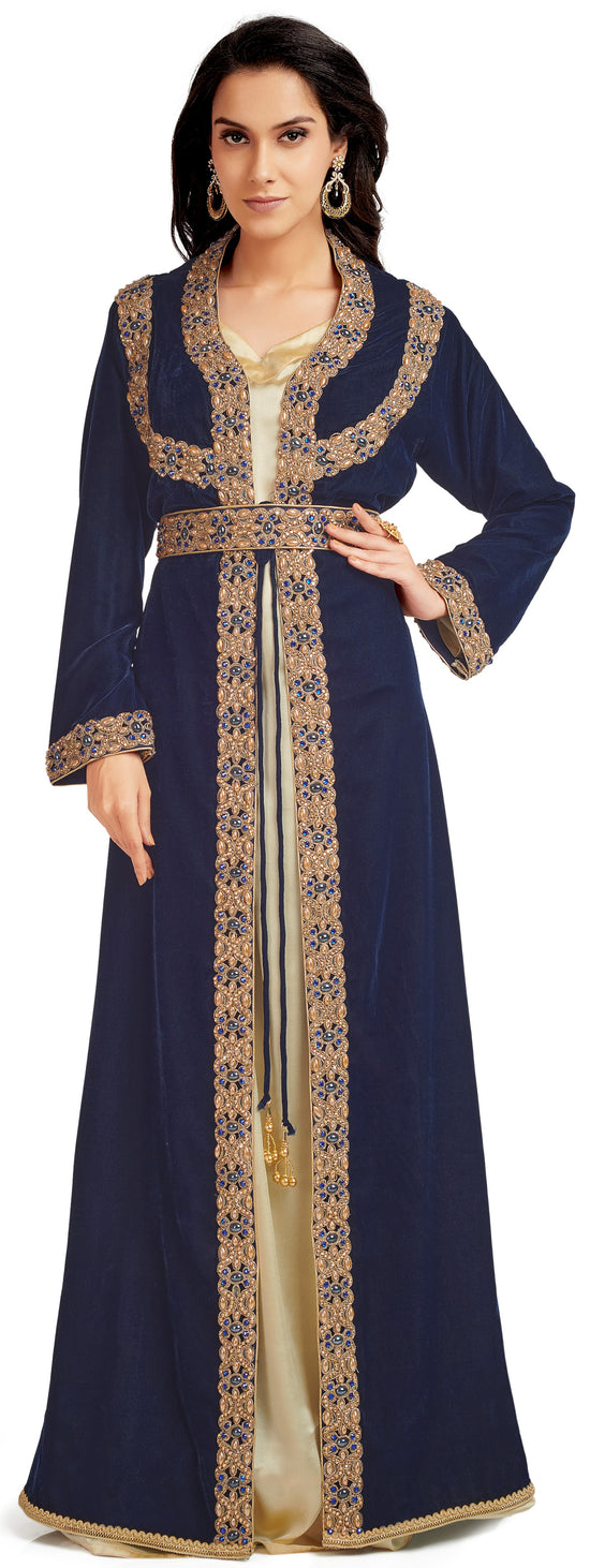 Blue Velvet Takchita Kaftan In 3 Piece - Maxim Creation