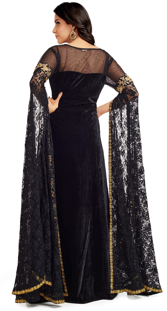 Black Velvet Party Gown with Long Sleeve - Maxim Creation