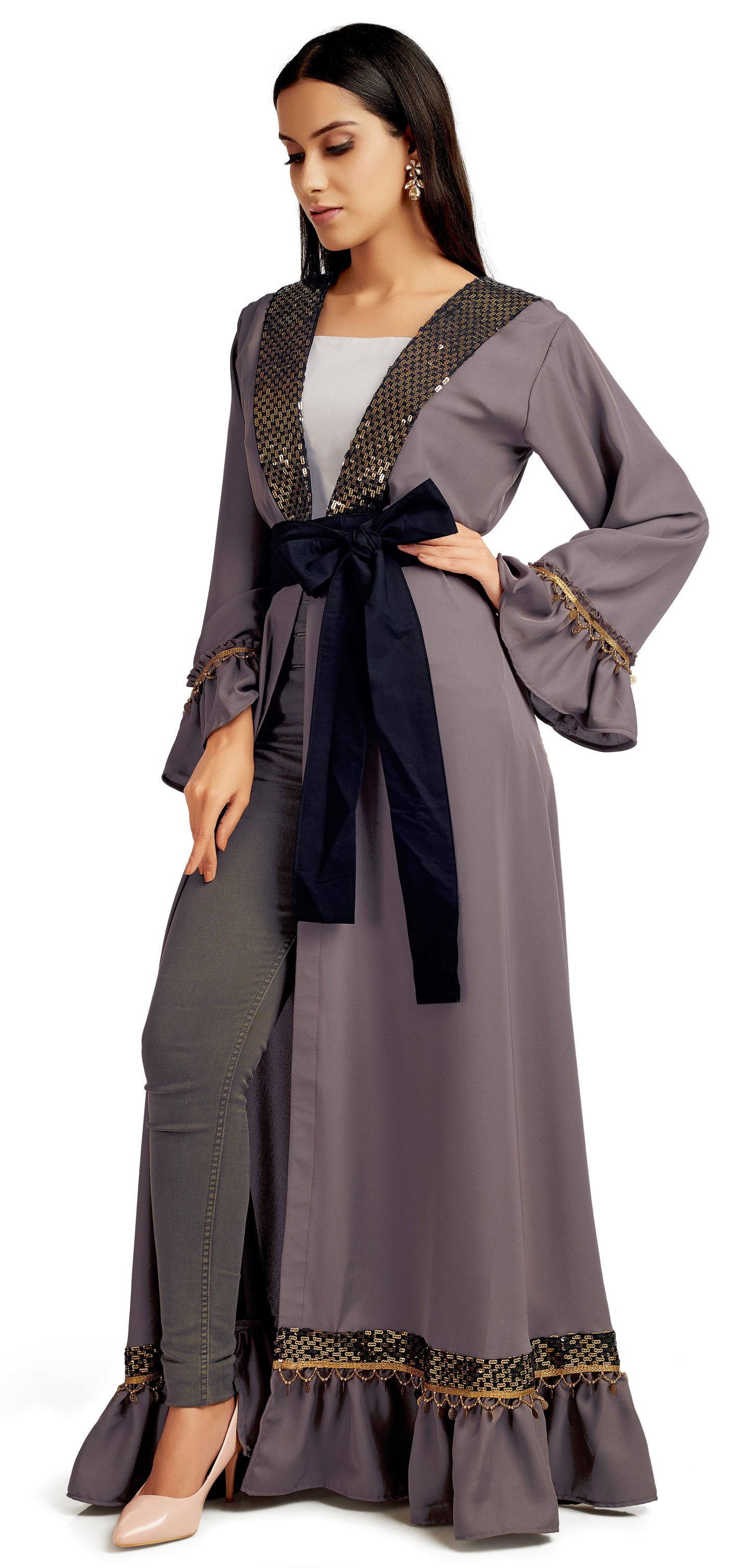 Designer Cardigan & Belt with Chic Embroidery Lace - Maxim Creation