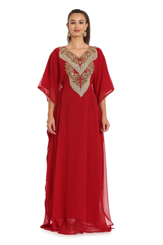 Hand Embroidery Kaftan in Red Georgette by Maxim Creation - Maxim Creation