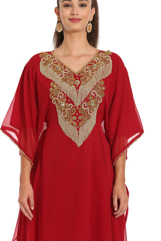 Hand Embroidery Kaftan in Red Georgette by Maxim Creation - Maxim Creation