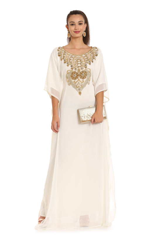 Long Tunic in Cream Farasha Evening Tea Party Dress - Maxim Creation