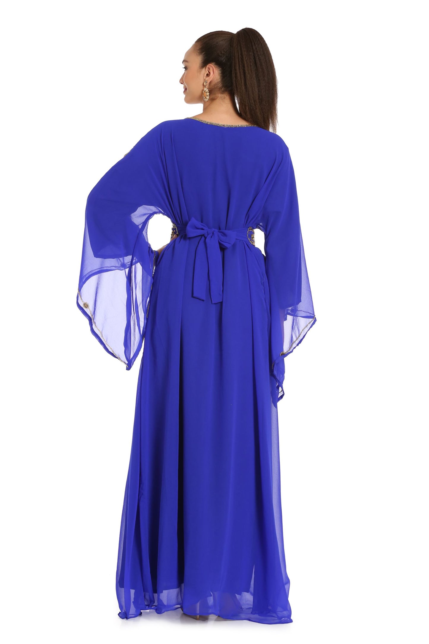 Royal Blue Maxi Gown Embroidered Arabian Kaftan Dress - Maxim Creation