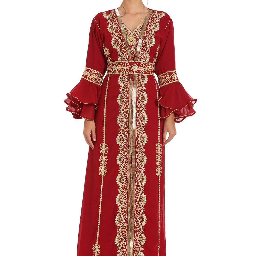 Designer Takchita Kaftan Handicraft Dress with Long Bell Sleeve - Maxim Creation