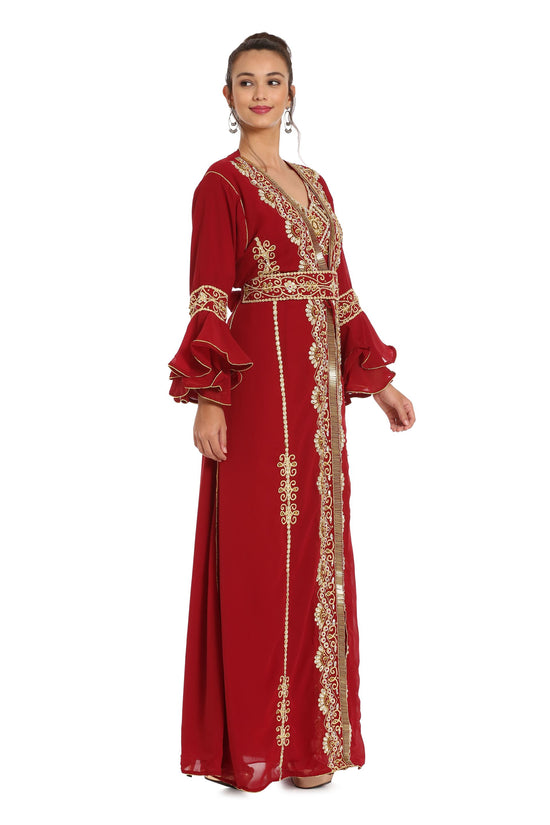 Designer Takchita Kaftan Handicraft Dress with Long Bell Sleeve - Maxim Creation