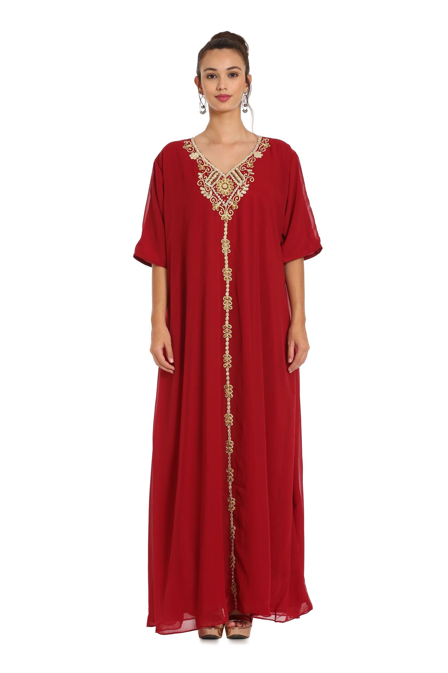 Designer Takchita Kaftan Handicraft Dress with Long Bell Sleeve - Maxim Creation