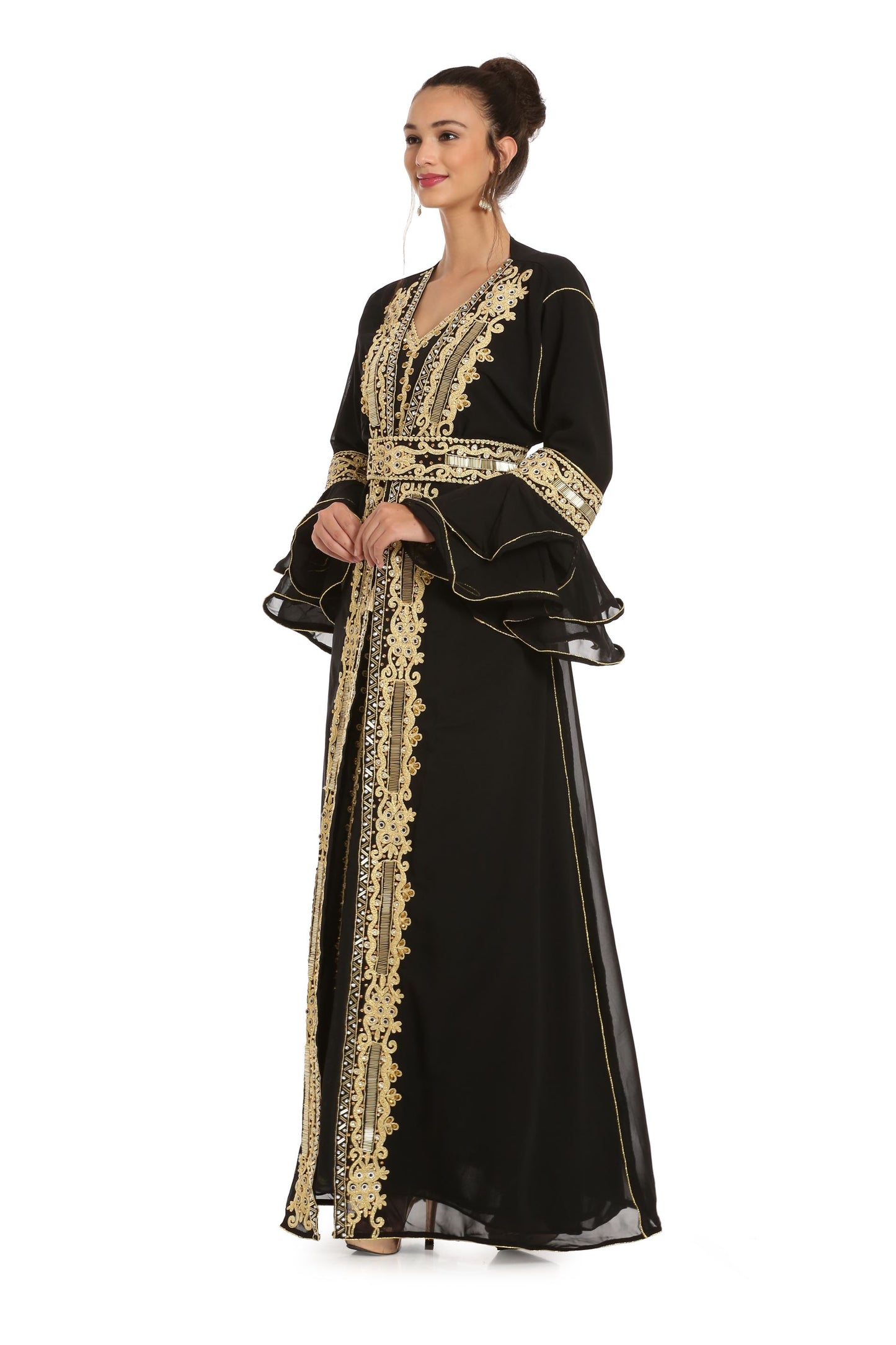 Black Abaya Kaftan Henna Party Dress with Long Bell Sleeve - Maxim Creation