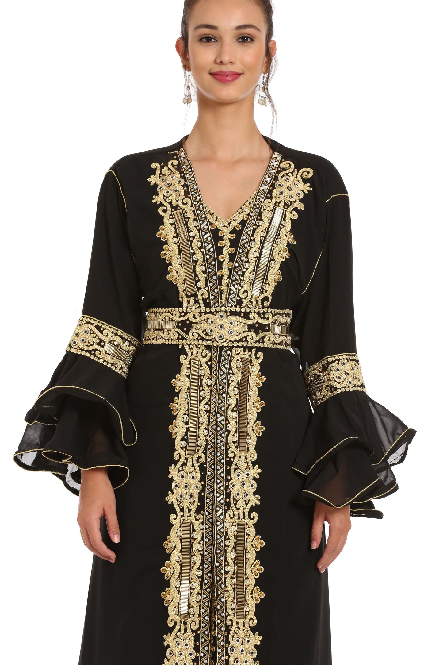 Black Abaya Kaftan Henna Party Dress with Long Bell Sleeve - Maxim Creation