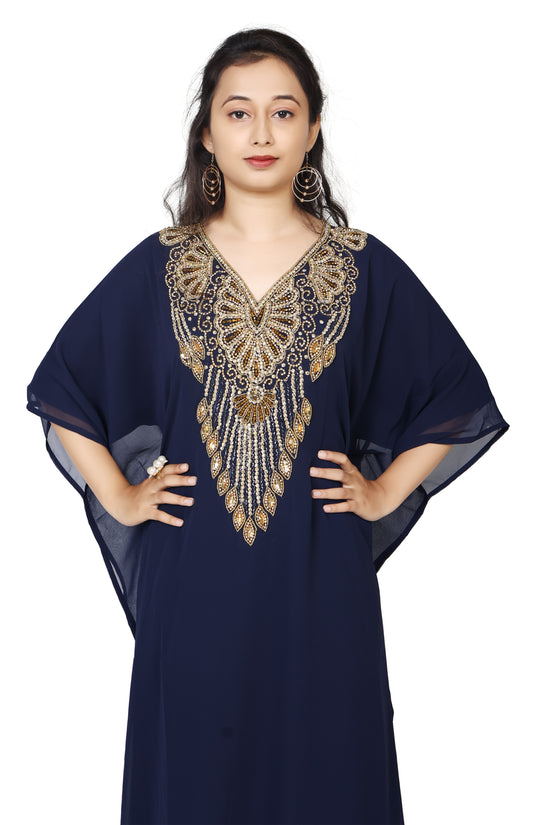 Embroidery Kaftan Handicraft Caftan In Navy Blue by Maxim Creation - Maxim Creation