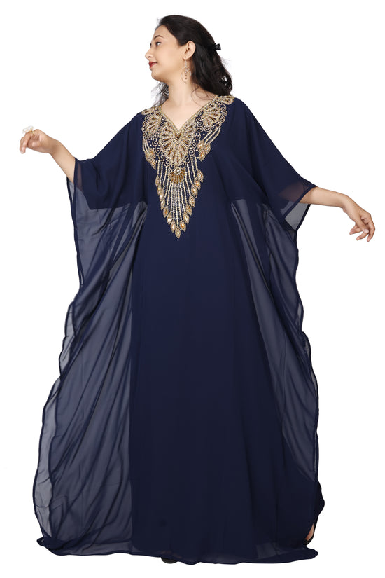 Embroidery Kaftan Handicraft Caftan In Navy Blue by Maxim Creation - Maxim Creation