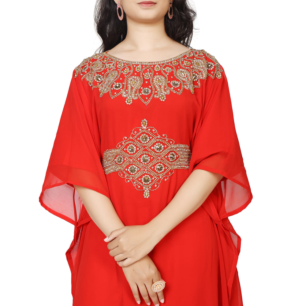 Arabian Farasha Red Kaftan Long Maxi Party Gown - Maxim Creation