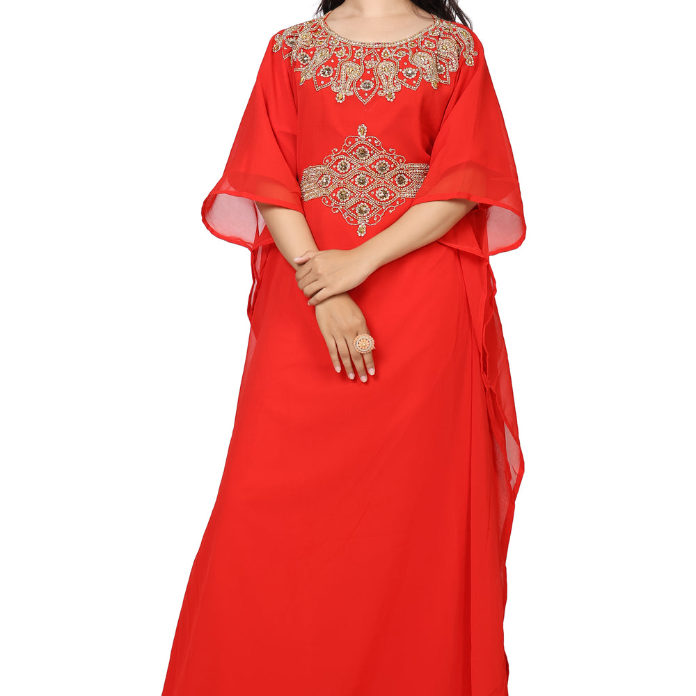 Arabian Farasha Red Kaftan Long Maxi Party Gown - Maxim Creation