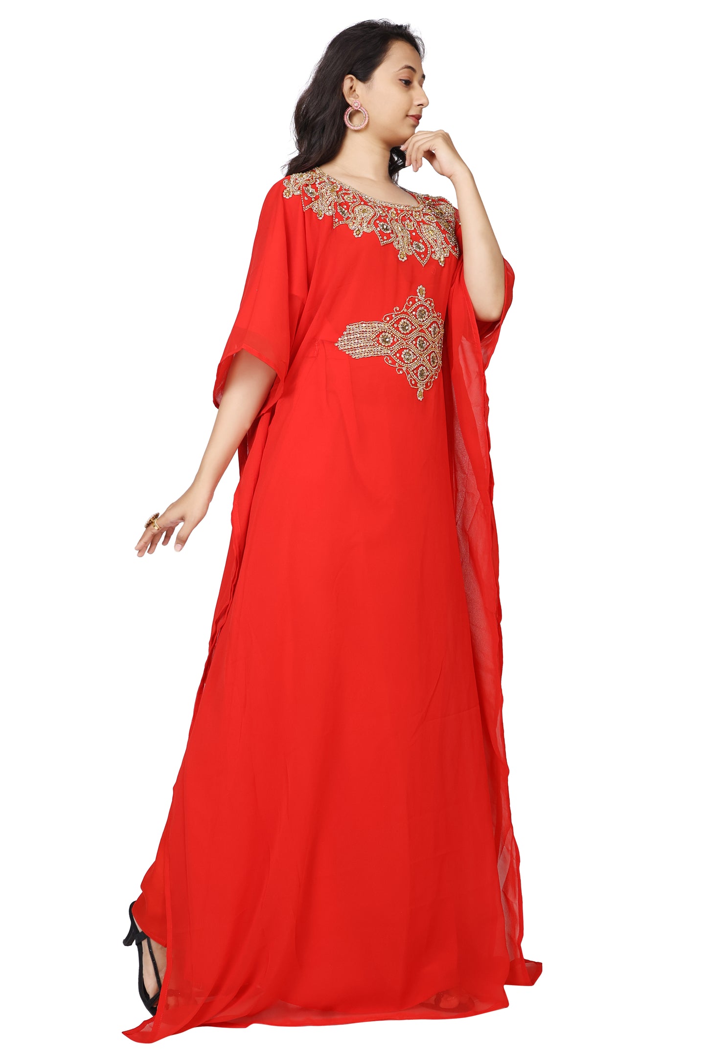 Arabian Farasha Red Kaftan Long Maxi Party Gown - Maxim Creation