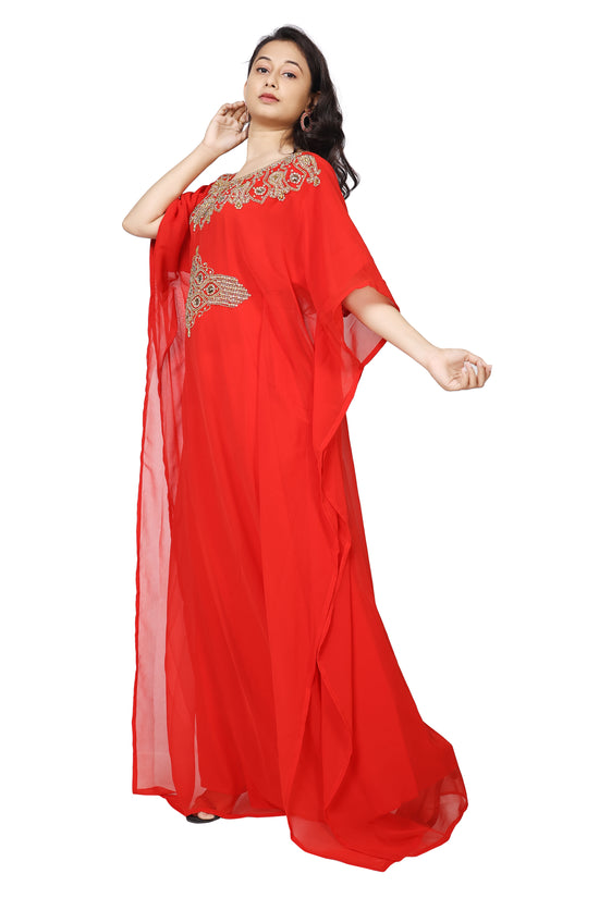 Arabian Farasha Red Kaftan Long Maxi Party Gown - Maxim Creation