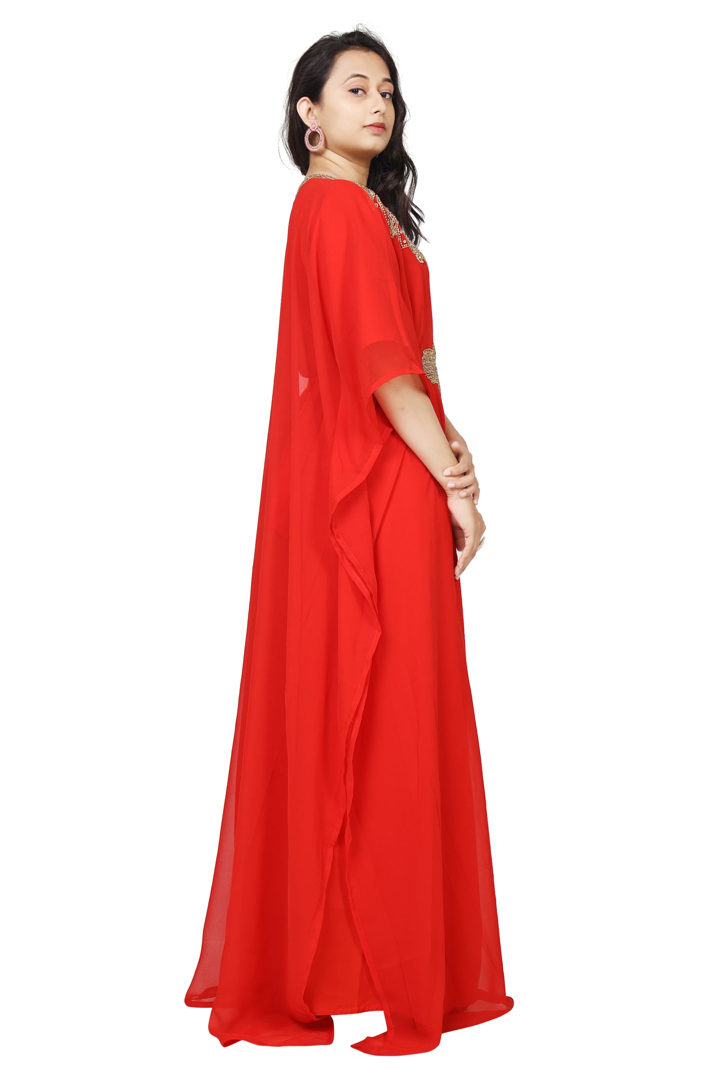 Arabian Farasha Red Kaftan Long Maxi Party Gown - Maxim Creation