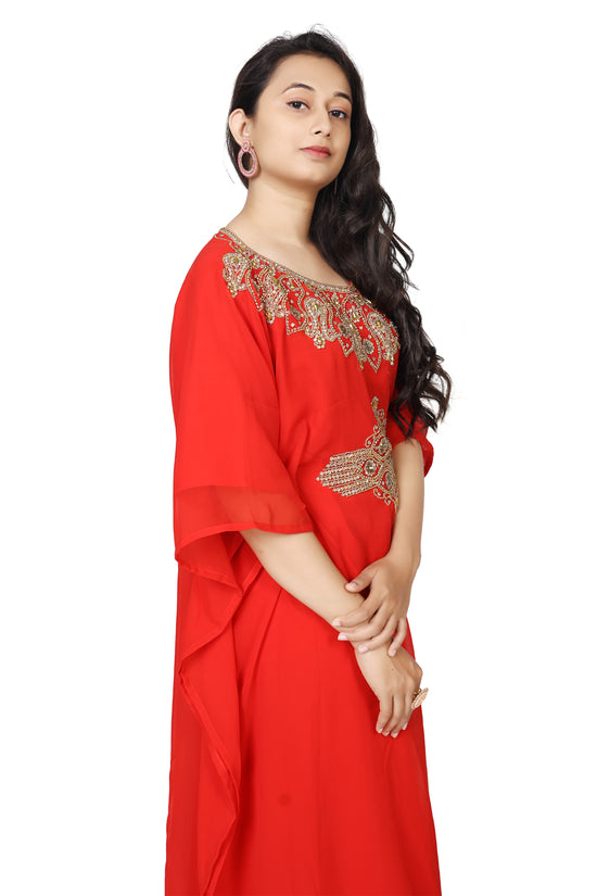 Arabian Farasha Red Kaftan Long Maxi Party Gown - Maxim Creation