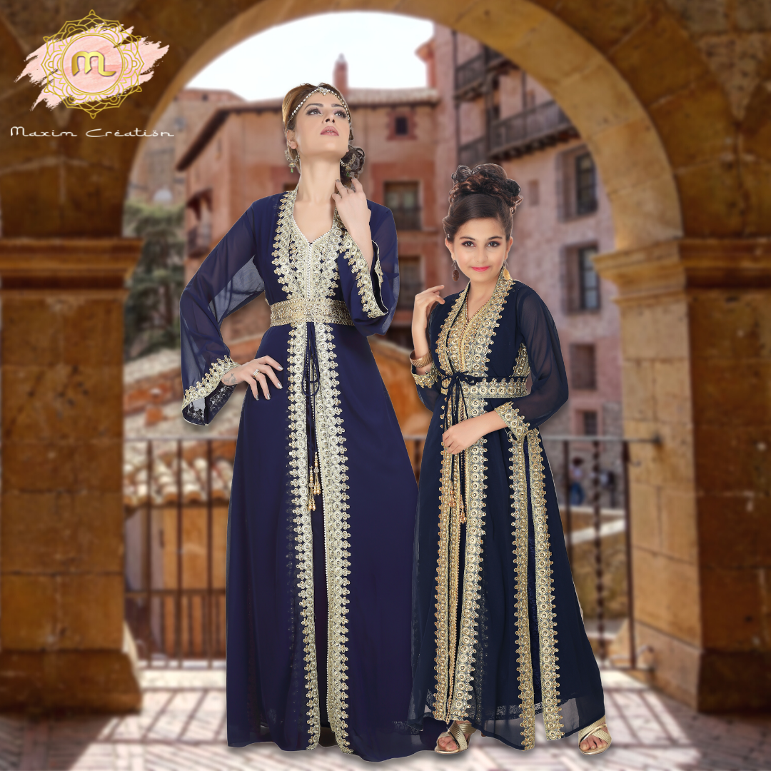 Designer Kaftan With Golden Lace Work Party Gown - Maxim Creation