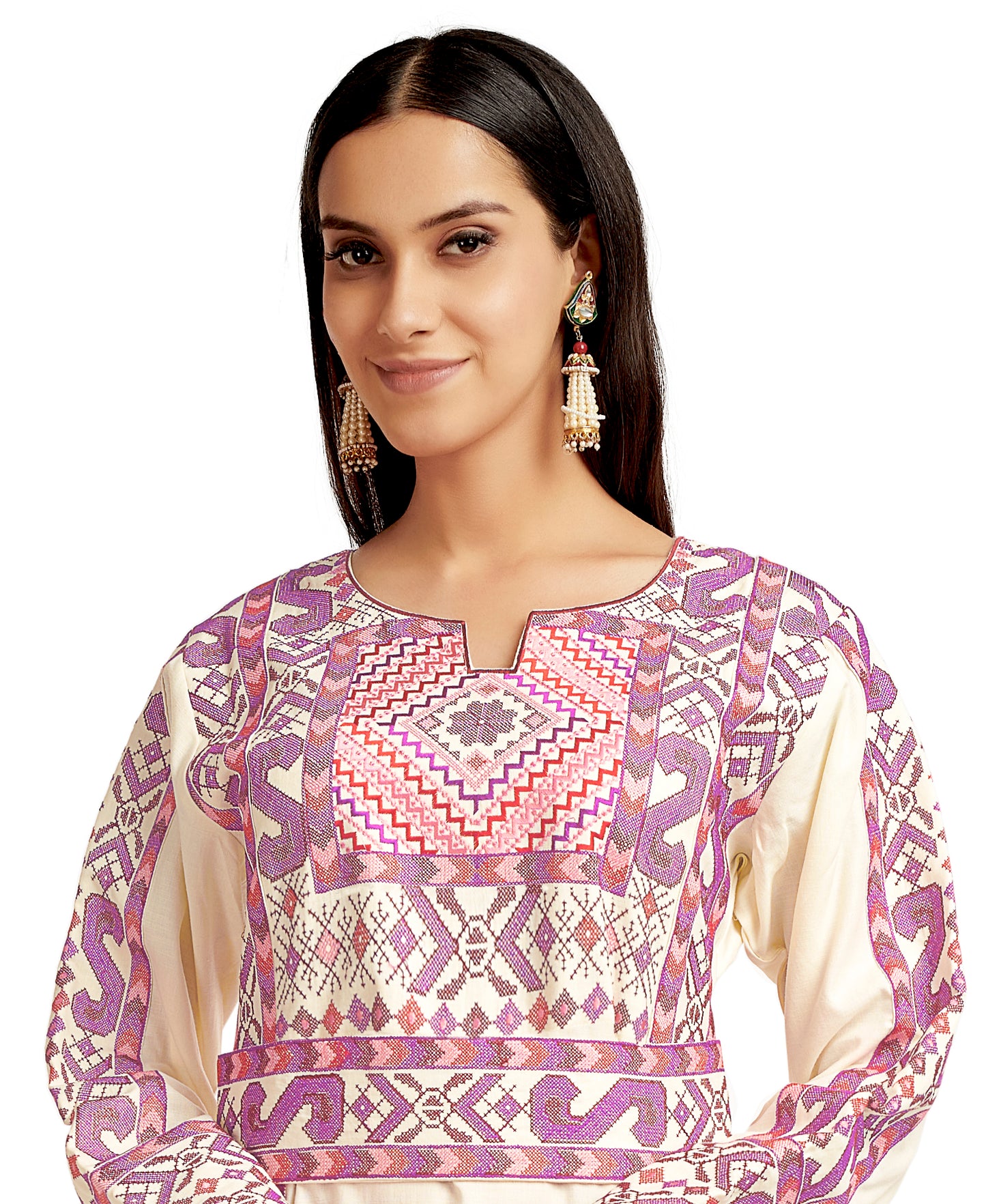 Palestine Pink Cross Stitch Threadwork Kaftan - Maxim Creation