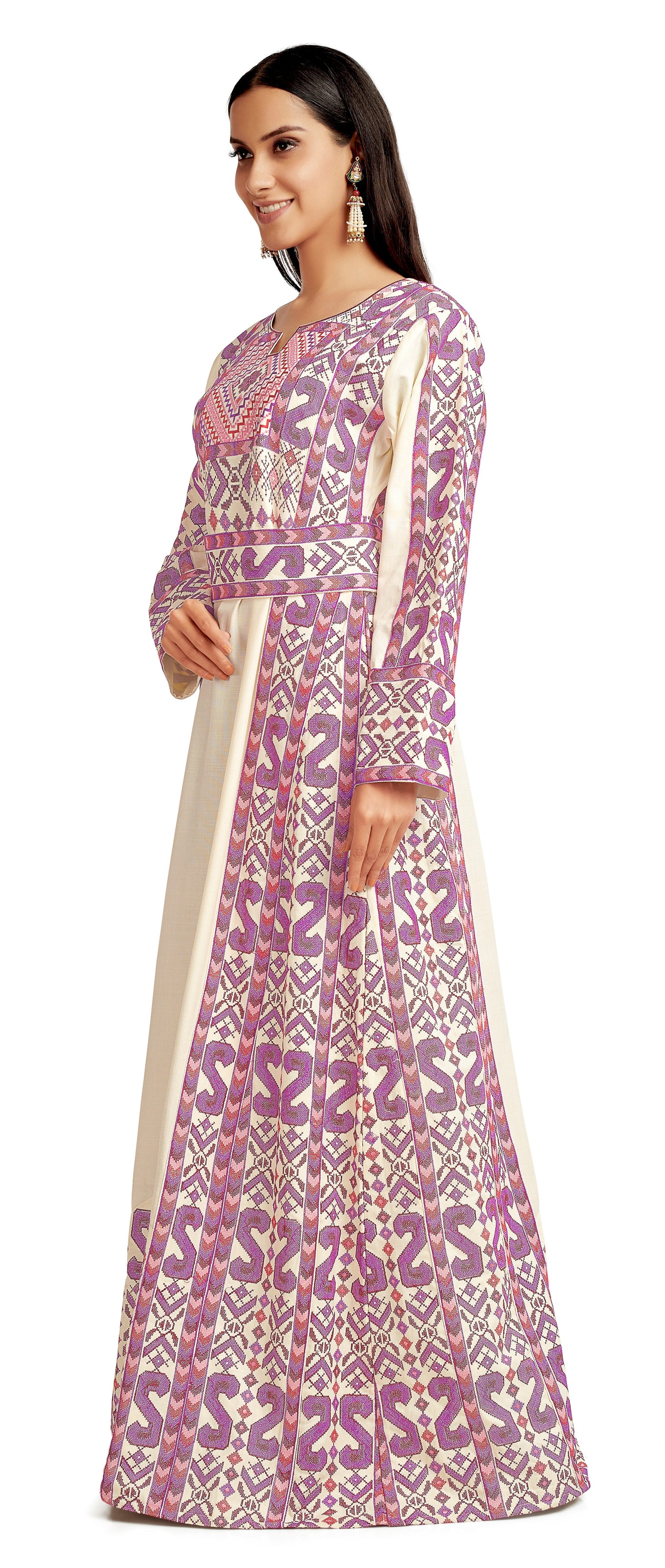 Palestine Pink Cross Stitch Threadwork Kaftan - Maxim Creation