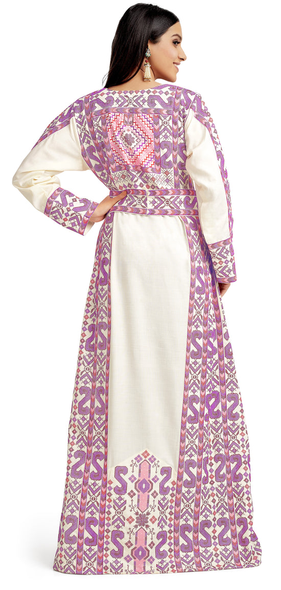 Palestine Pink Cross Stitch Threadwork Kaftan - Maxim Creation