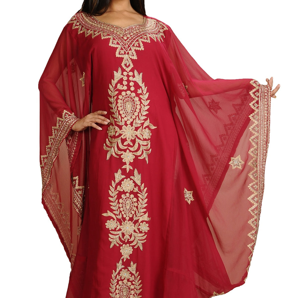 Classic Dubai Kaftan in Maroon Color For Eid - Maxim Creation