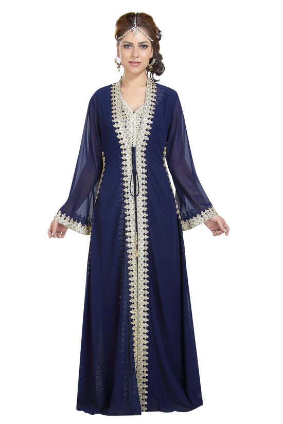 Designer Kaftan With Golden Lace Work Party Gown - Maxim Creation