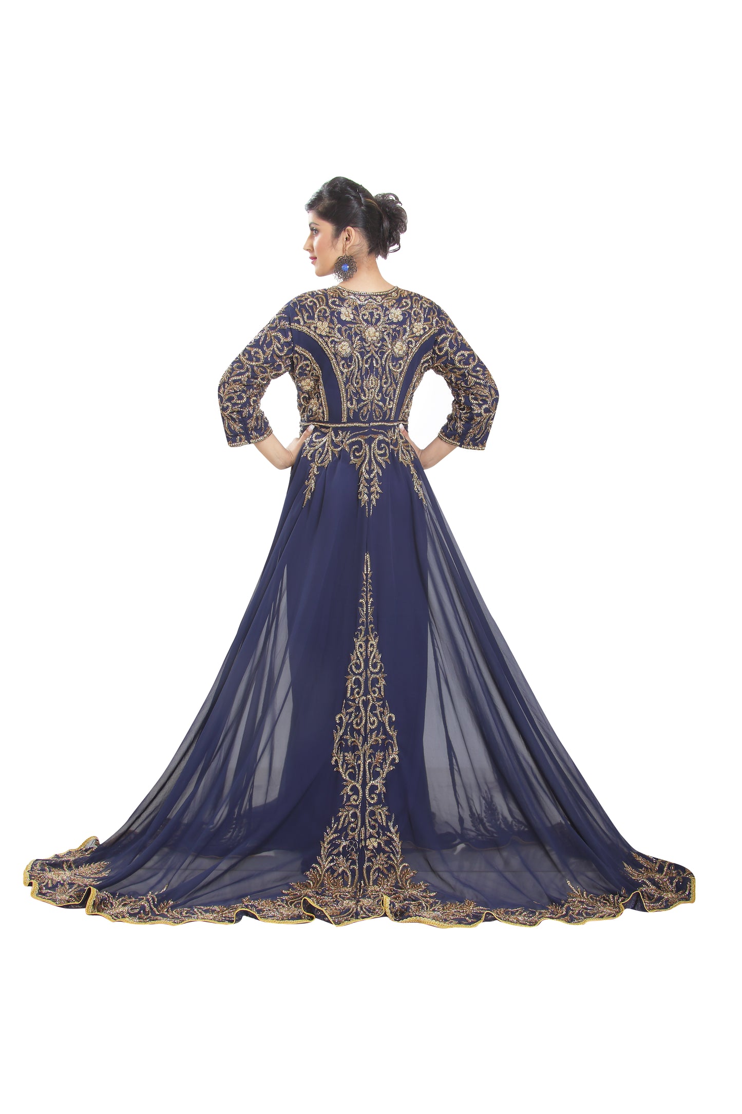 Swedish Dress Ball Gown in Navy Blue Kaftan - Maxim Creation