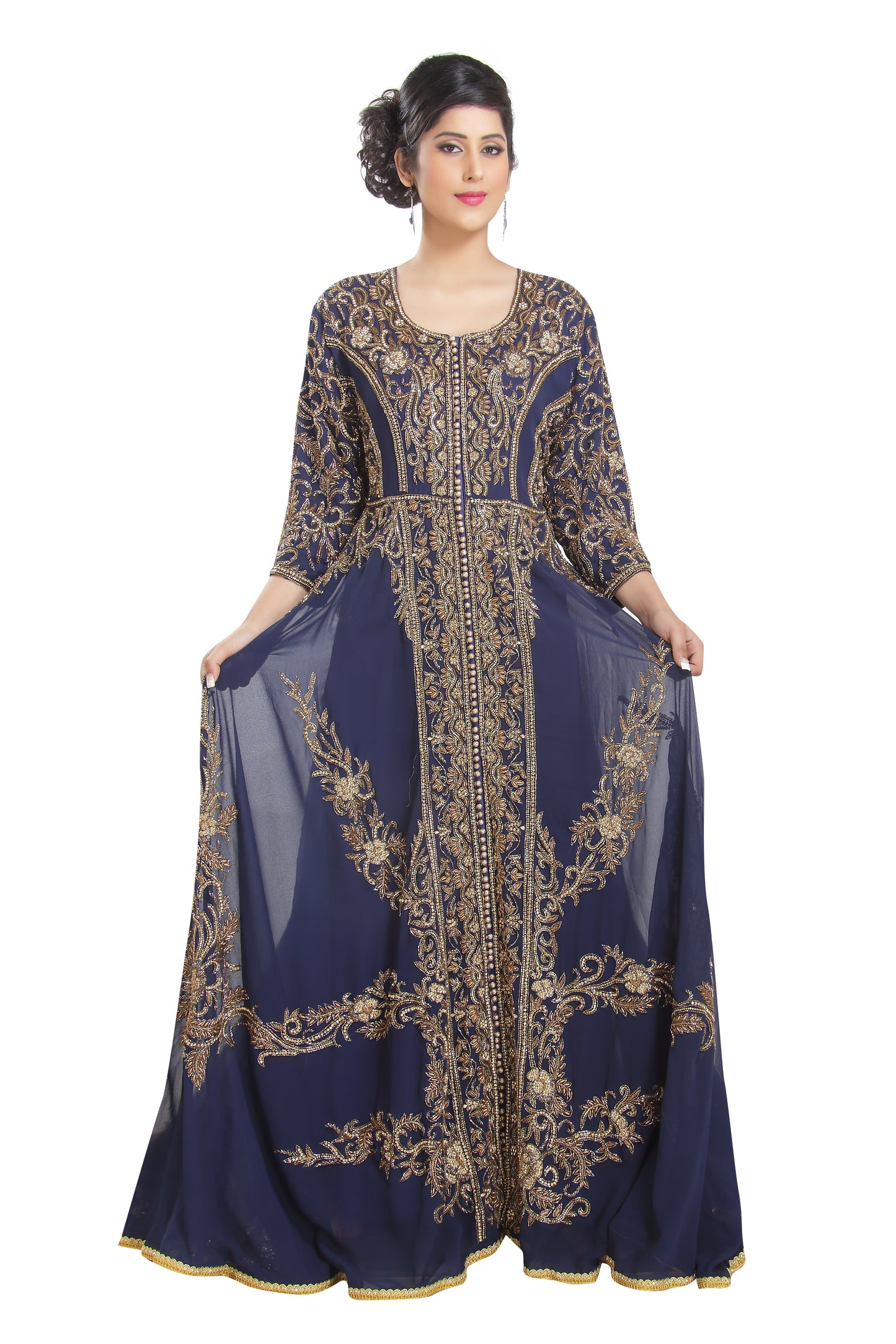 Swedish Dress Ball Gown in Navy Blue Kaftan - Maxim Creation