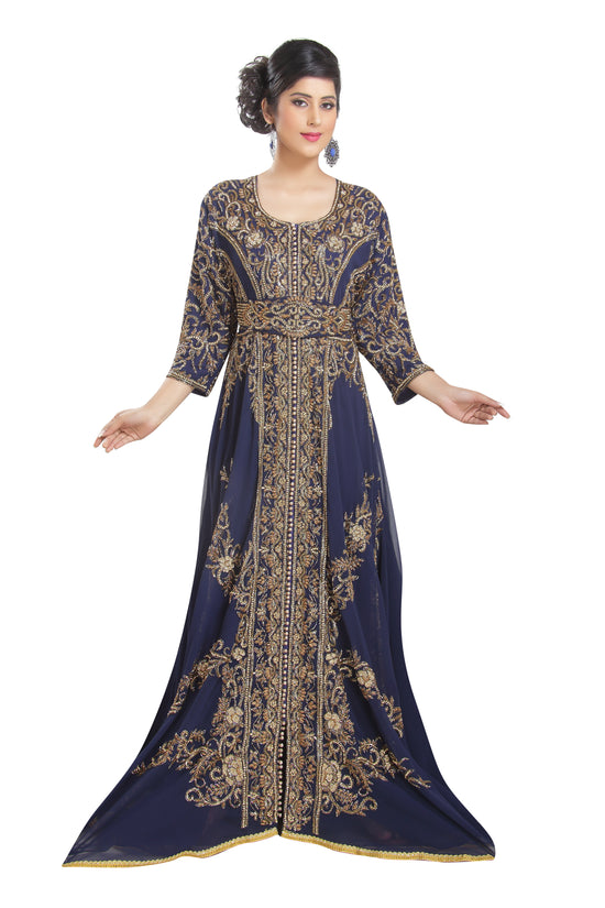 Swedish Dress Ball Gown in Navy Blue Kaftan - Maxim Creation