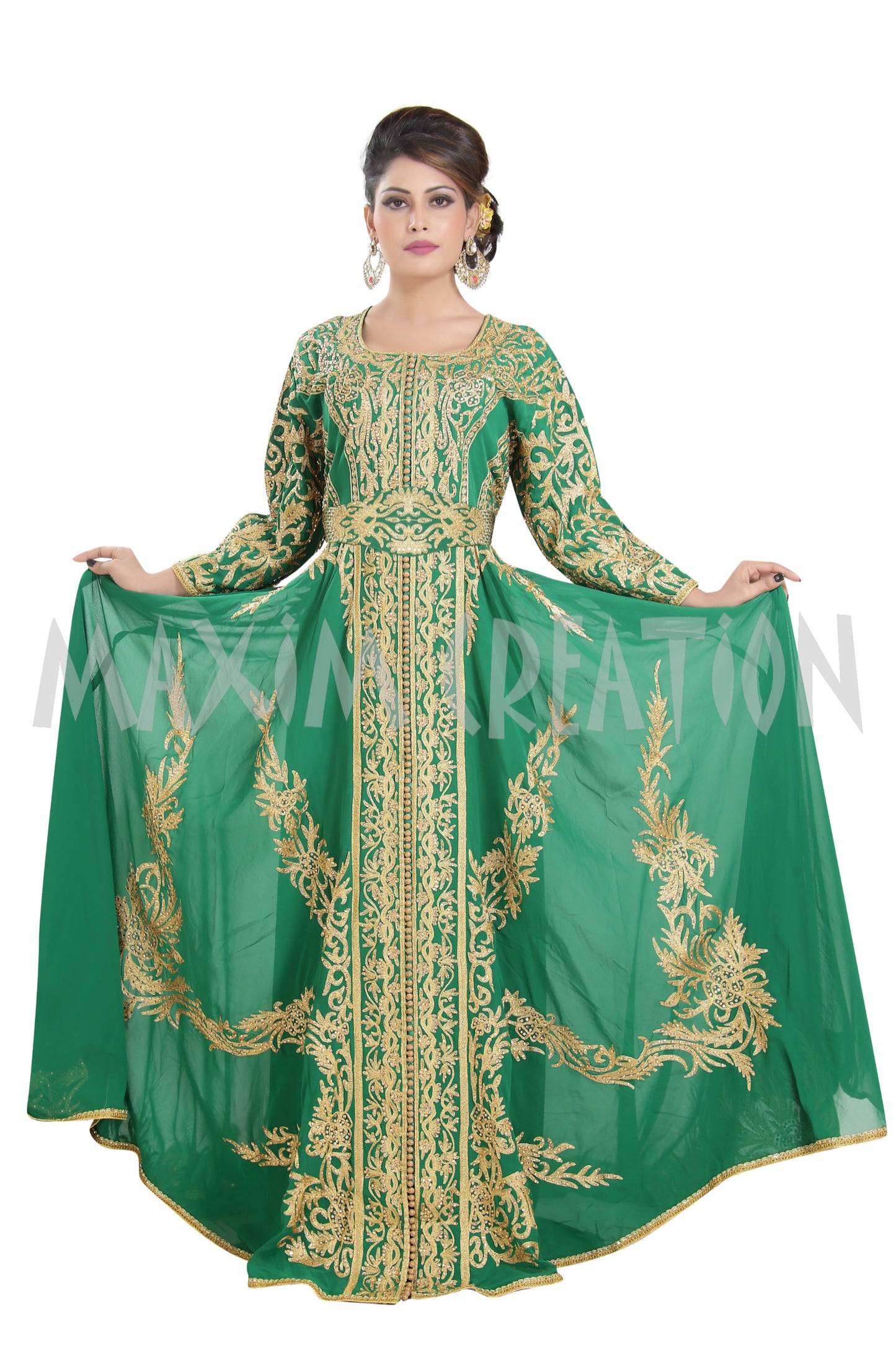 Traditional Kaftan Machine Embroidered Gown - Maxim Creation