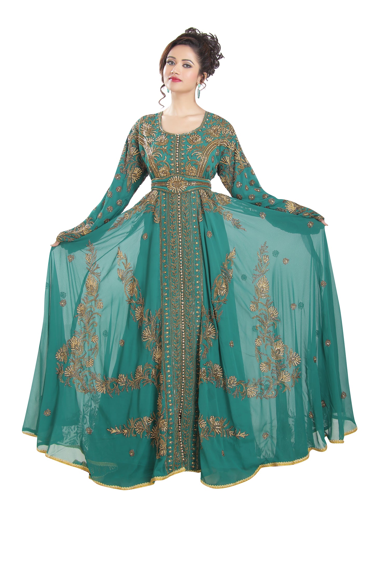 Embroidered Kaftan Ball Gown With Oriental Robe - Maxim Creation