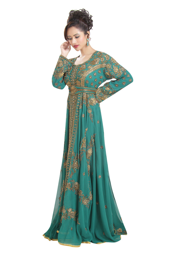 Embroidered Kaftan Ball Gown With Oriental Robe - Maxim Creation