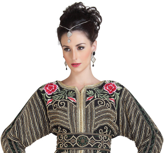 Djellaba Kaftan With Floral Zari Embroidery - Maxim Creation