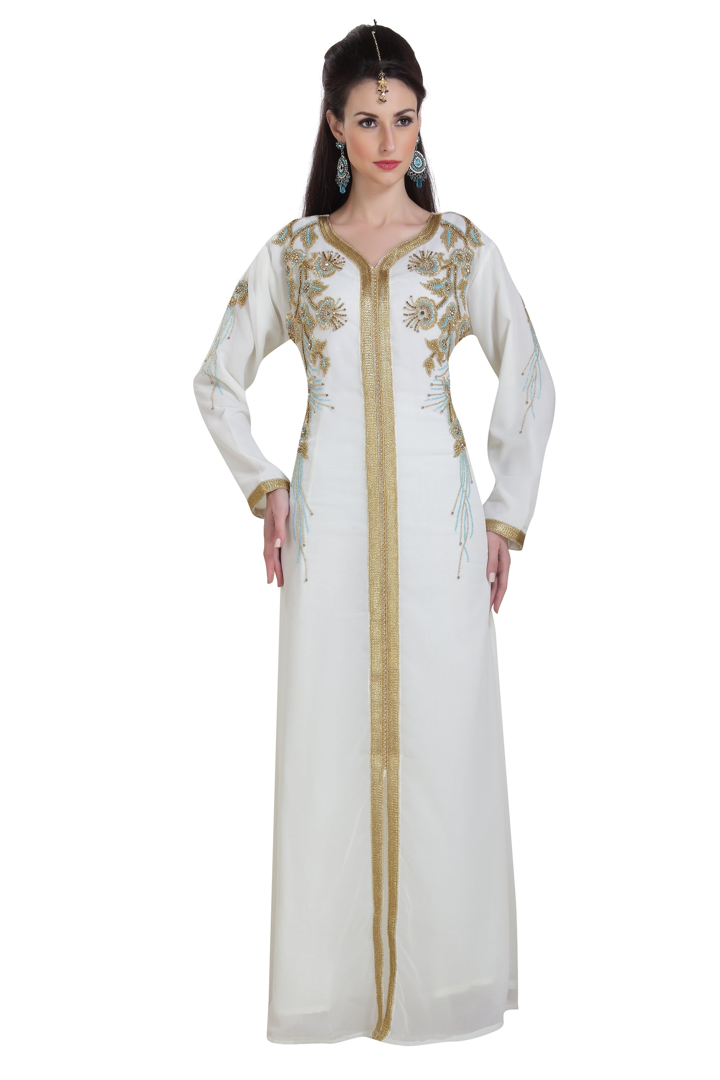 Arabic Kaftan With Colorful Hand Embroidery Work - Maxim Creation