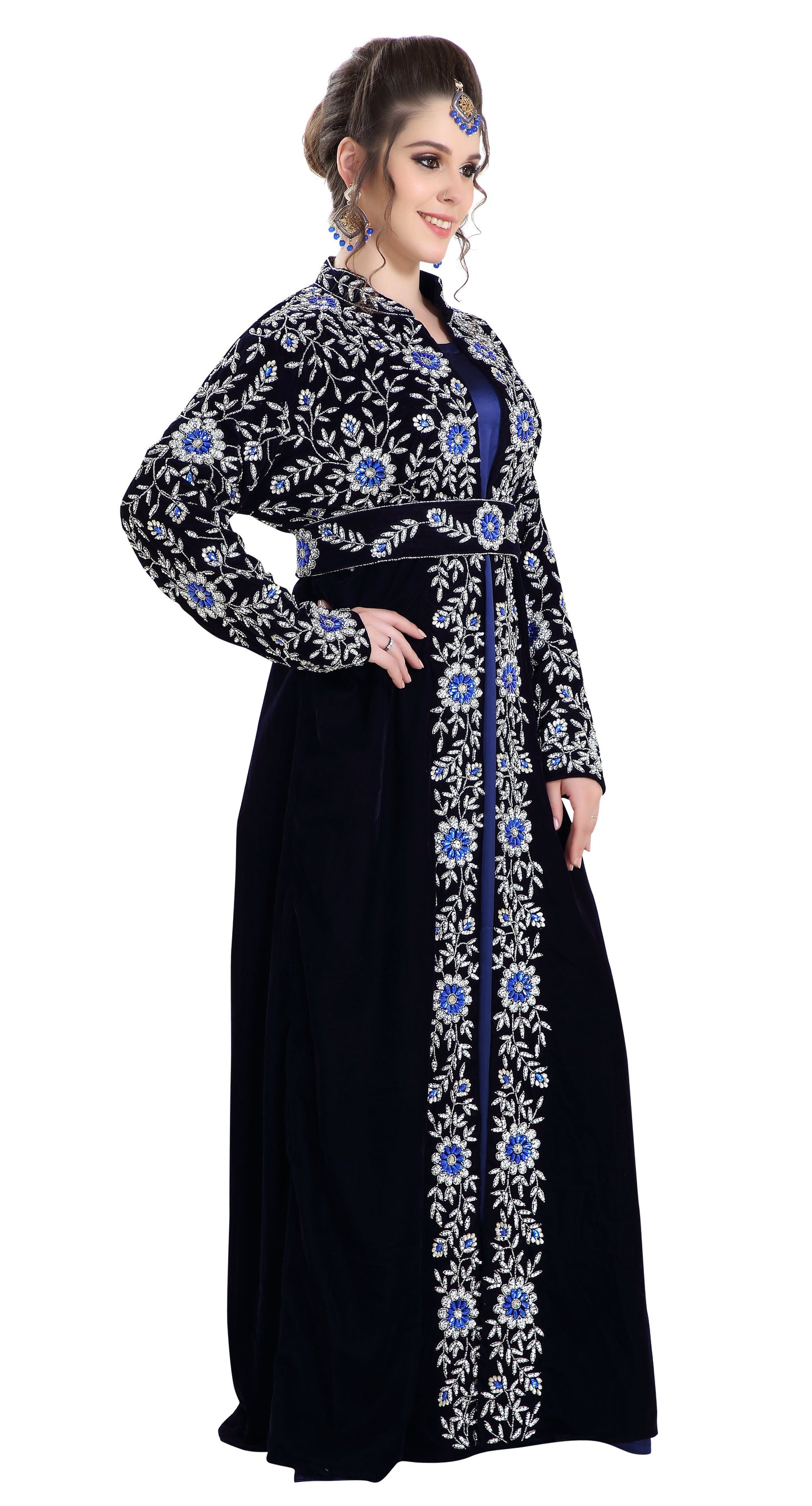 Arabian Caftan Dress With Floral Embroidery - Maxim Creation