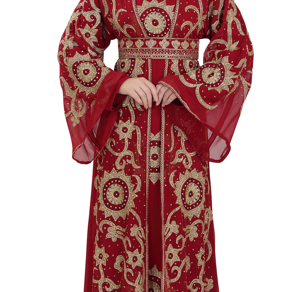 Dubai Kaftan Gown Jasmine Bridesmaid Dress in Maroon - Maxim Creation