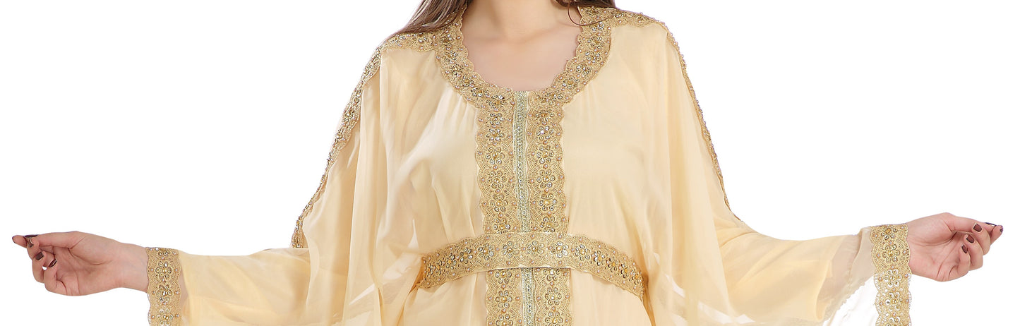 Farasha Poncho in Beige Color Long Sleeve - Maxim Creation