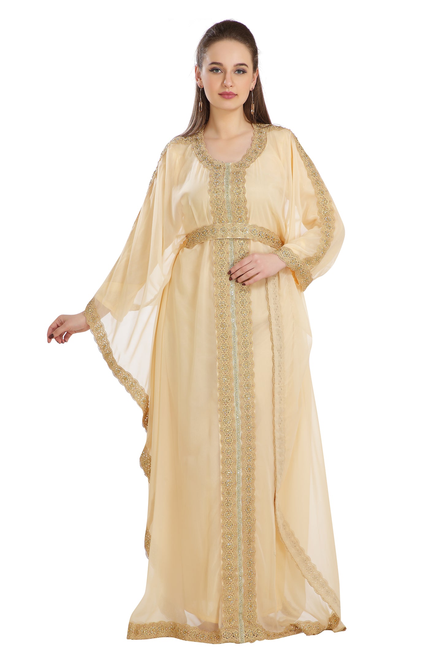 Farasha Poncho in Beige Color Long Sleeve - Maxim Creation