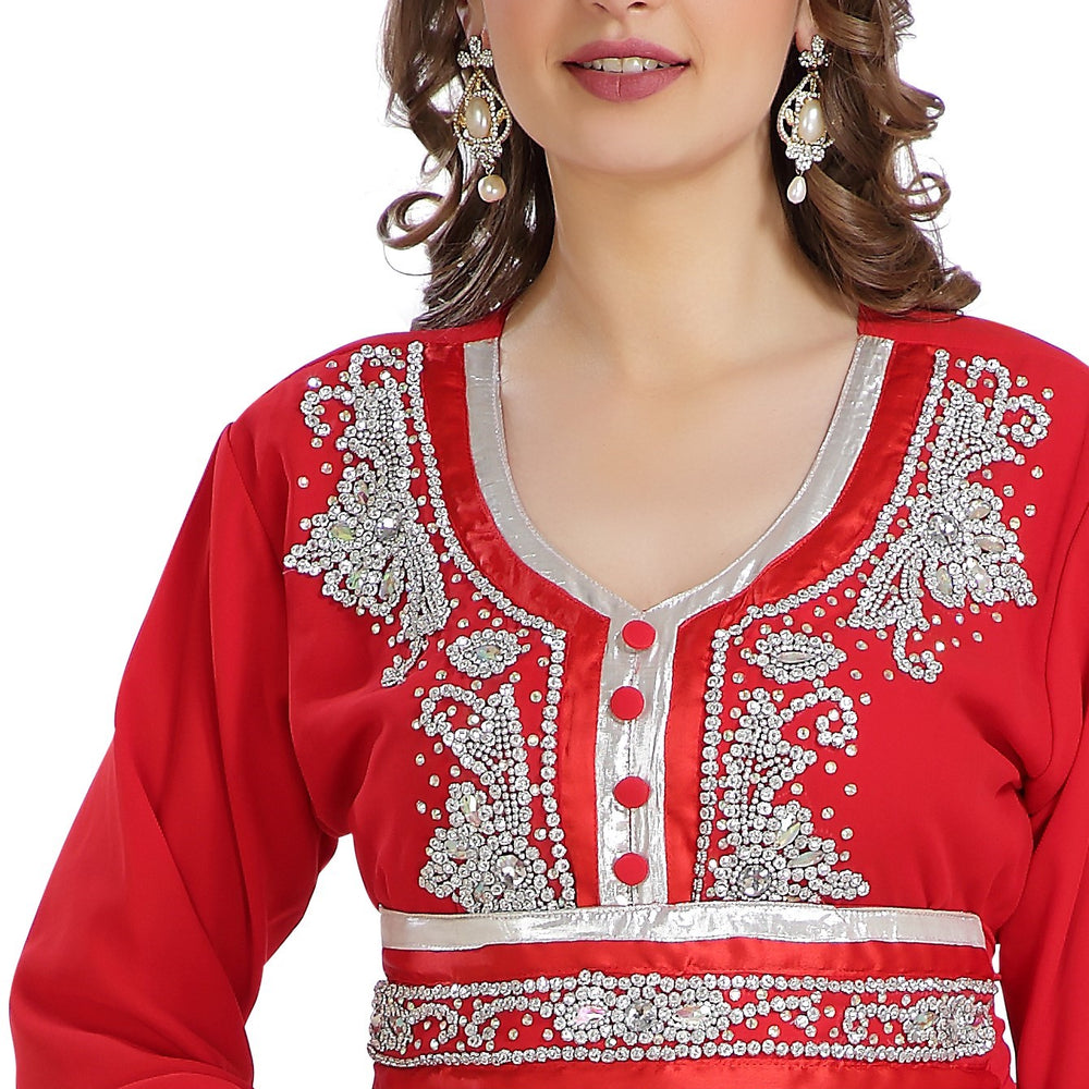 Moroccan Caftan With Lace Embroidered French Takchita - Maxim Creation