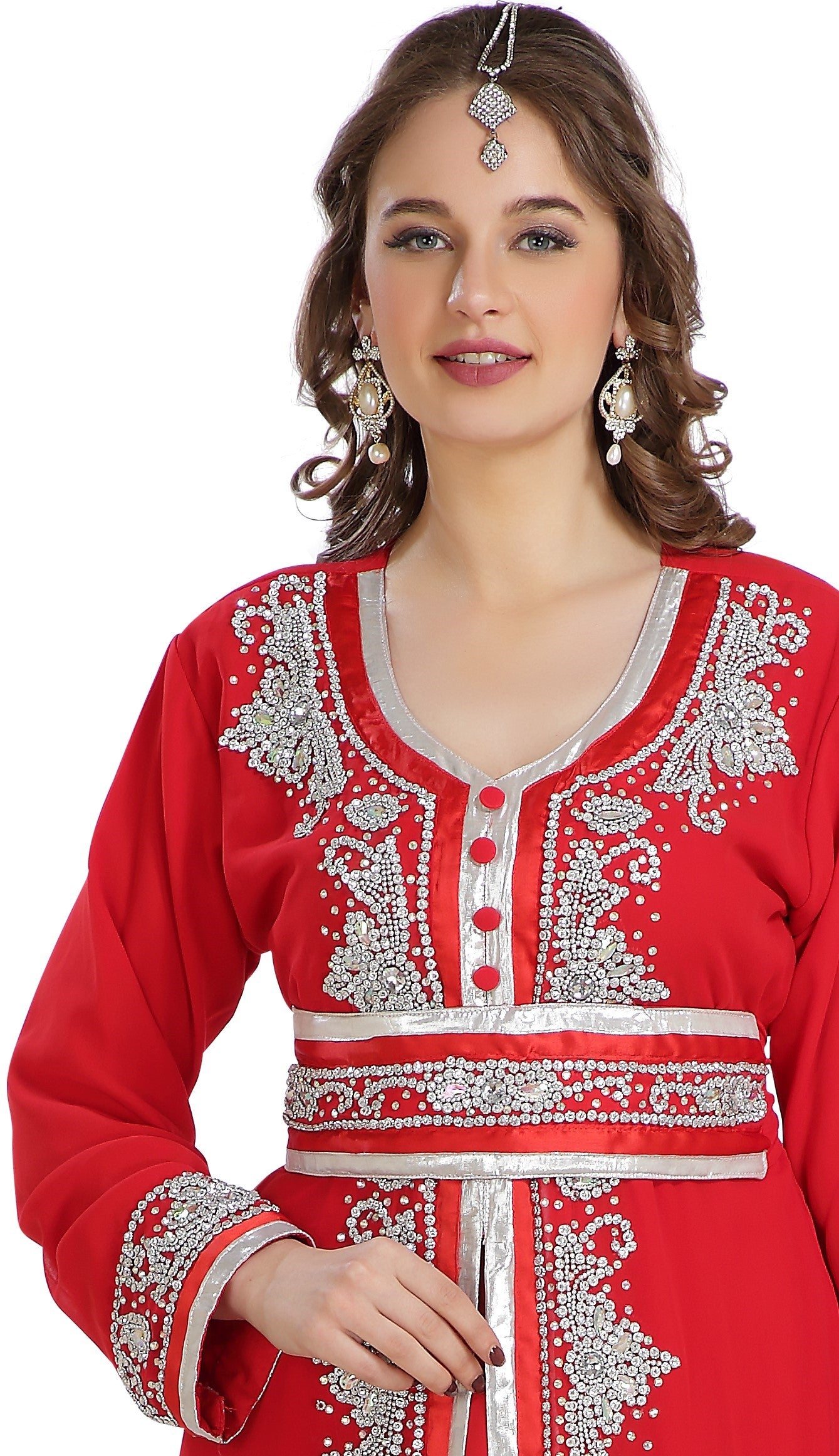 Moroccan Caftan With Lace Embroidered French Takchita - Maxim Creation