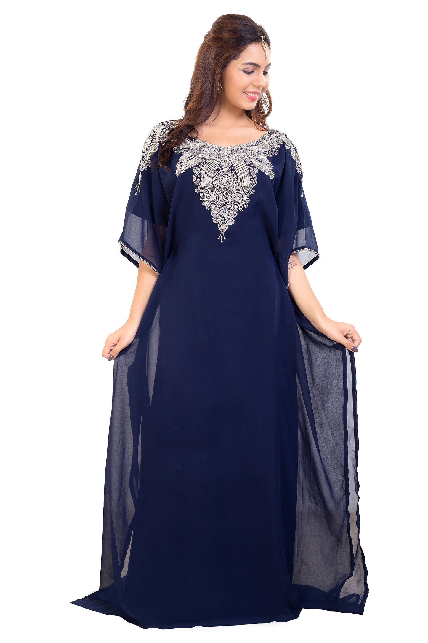 Poncho Dress Navy Blue Long Maxi Gown - Maxim Creation