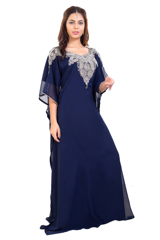 Poncho Dress Navy Blue Long Maxi Gown - Maxim Creation