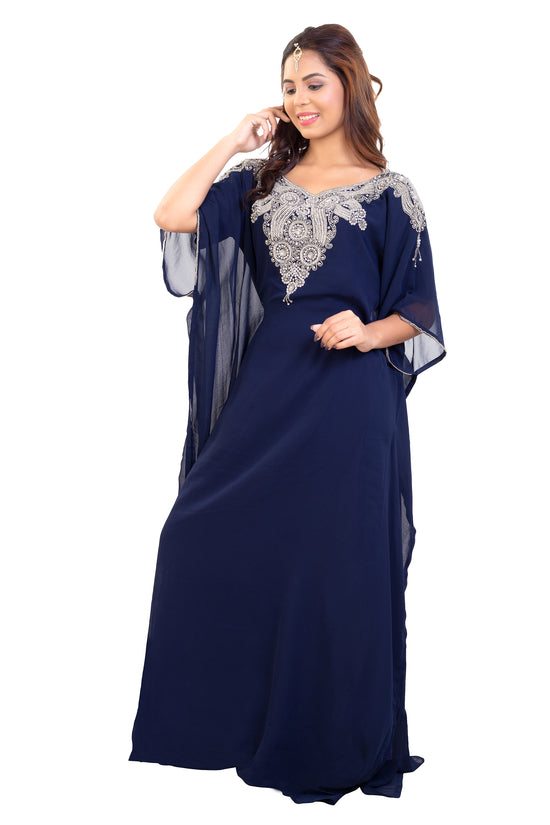 Poncho Dress Navy Blue Long Maxi Gown - Maxim Creation