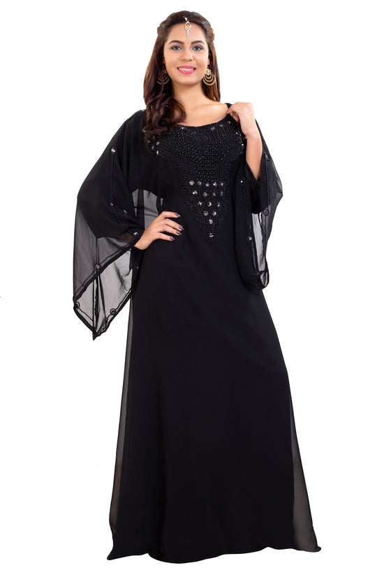 Farasha Maxi With Black Stones Embroidered Gown - Maxim Creation