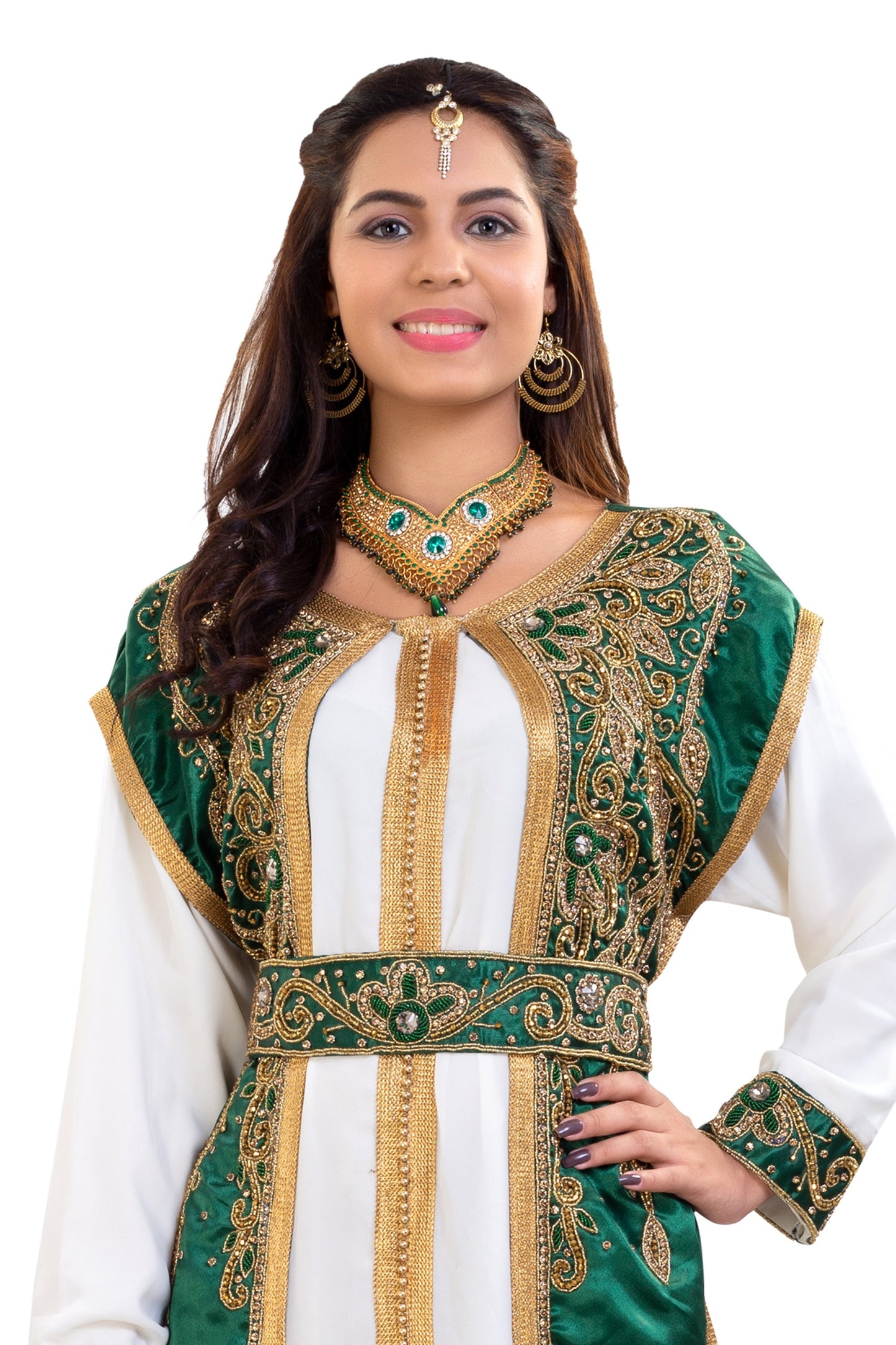 Arabian Gown in Emerald Green 3 piece Satin Niqah Dress - Maxim Creation