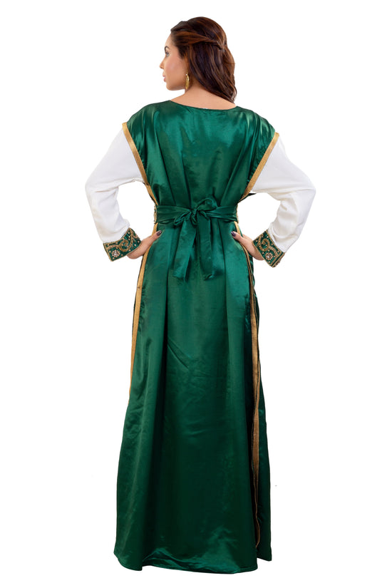 Arabian Gown in Emerald Green 3 piece Satin Niqah Dress - Maxim Creation