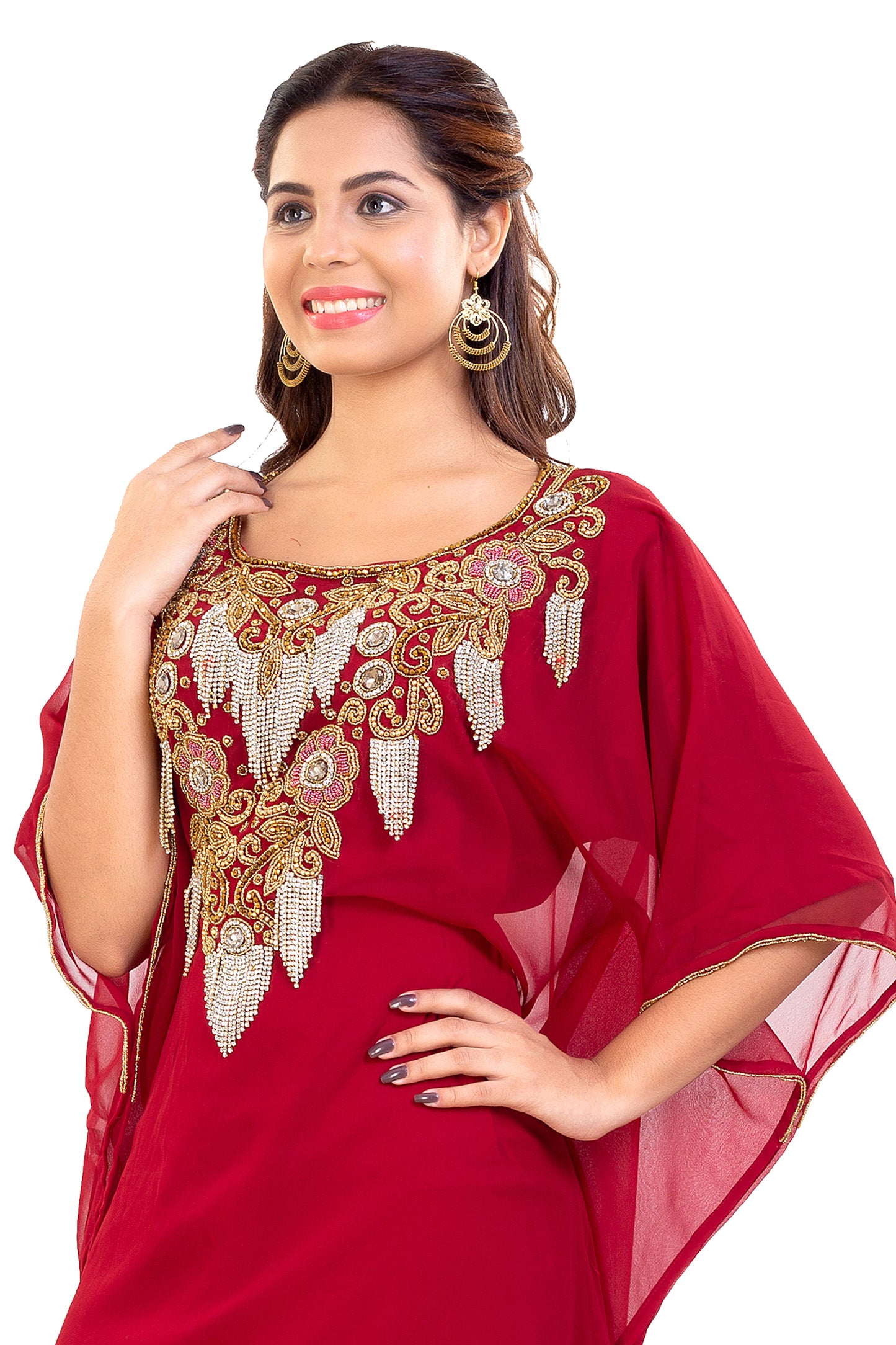 Embroidered Farasha Maxi Dress in Red - Maxim Creation