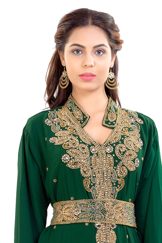 Arabian Jalabiya Collared Neck Kaftan Dress - Maxim Creation