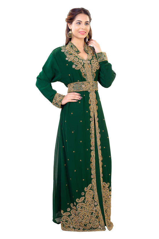 Arabian Jalabiya Collared Neck Kaftan Dress - Maxim Creation