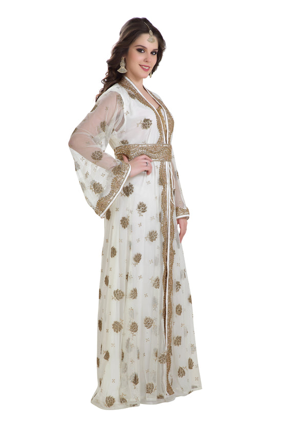 Arabian Kaftan Golden Embroidered Dress - Maxim Creation